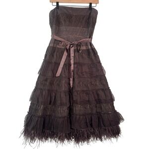 bcbg brown strapless dress Brown Strapless Mini Dress - Drop Waist Dress